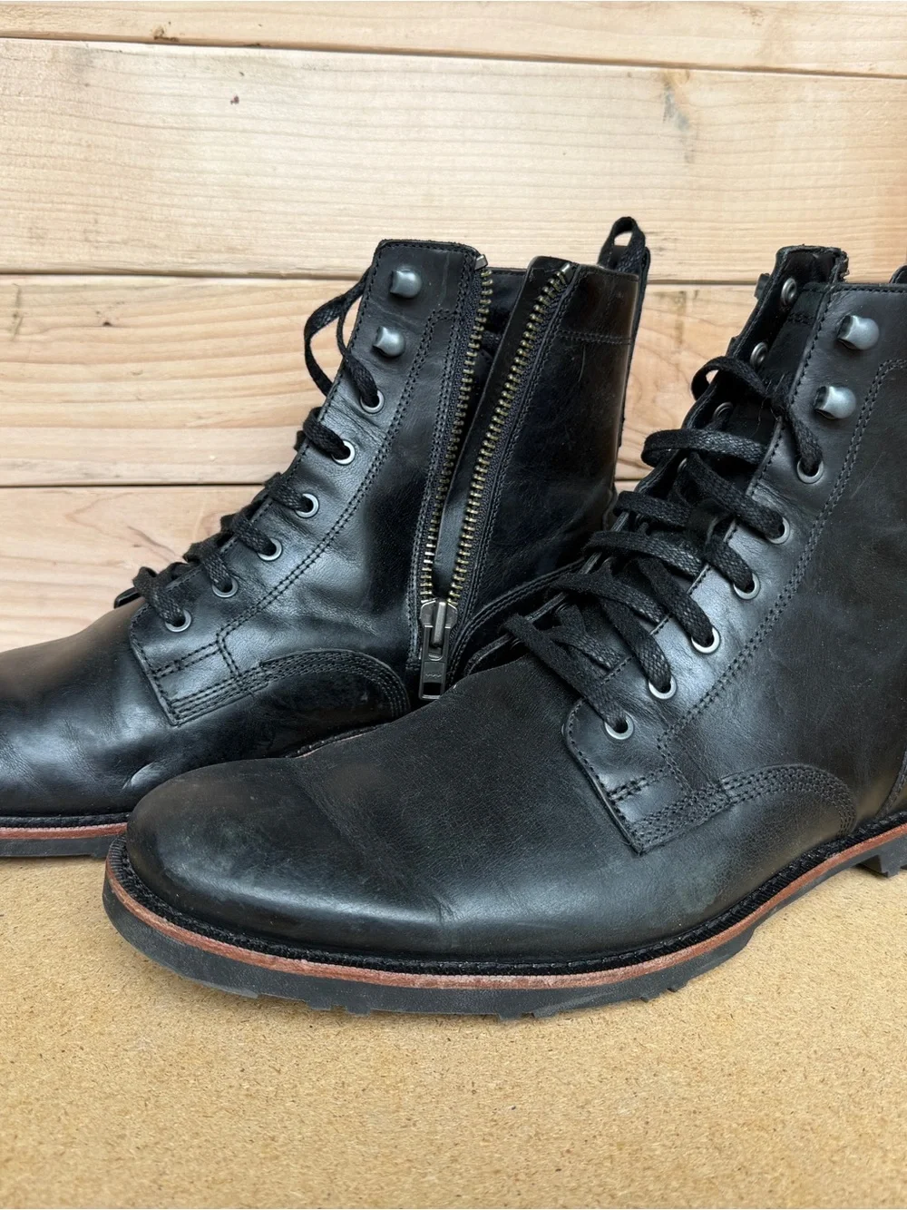 Danner Black Leather Lace-Up Zip Combat Boots